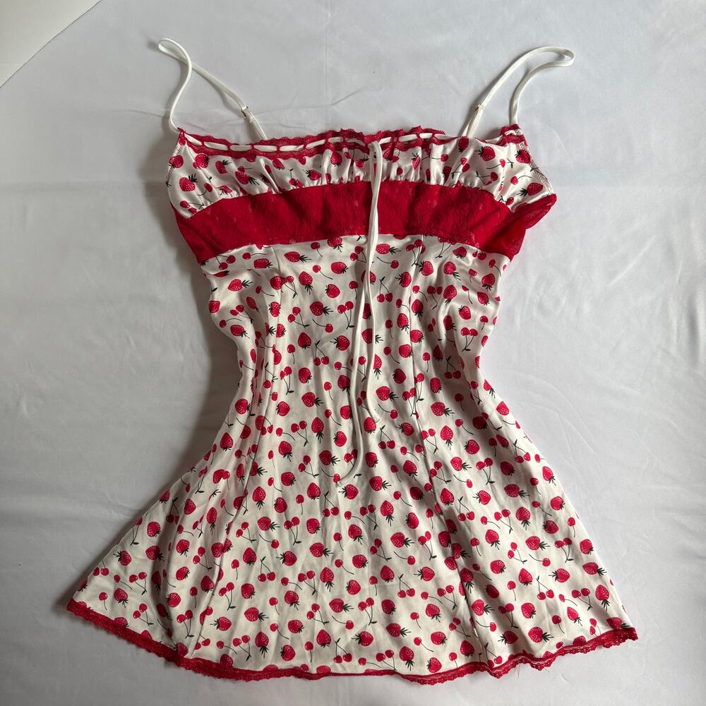 PINK by Frankies Bikinis Cherry Strawberry Lace Mini Dress Sz Medium Romantic